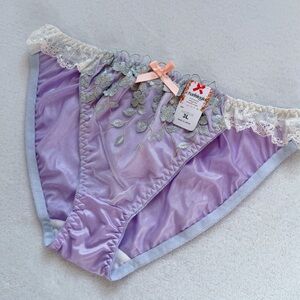 US-L/JP-3L Japanese Embroidery Ruffle String Bikini Shiny Tricot Nylon Panties